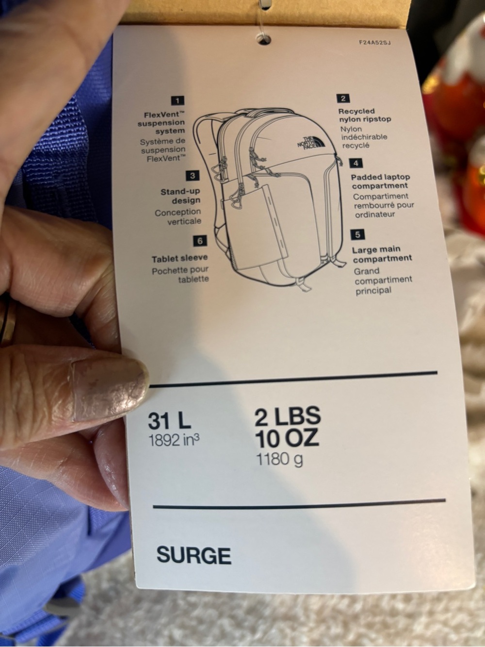 The North Face Surge Everyday Backpack TNF Virtual Blue-In One Size Large NWT - Picture 12 of 13